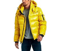 sunongvt Shiny Down Jacket for Men,Winter Waterproof Hooded Full Zip Warm Puffer Jacket Windproof Stand Collar Casual Coat,Yellow,3XL
