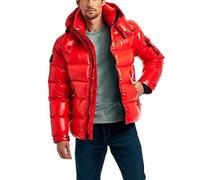 sunongvt Shiny Down Jacket for Men,Winter Waterproof Hooded Full Zip Warm Puffer Jacket Windproof Stand Collar Casual Coat,Red,3XL