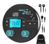Sunoony Bluetooth Portable CD Player, Disman Car CD Player with FM Transmitter, Portable Rechargeable CD Player with Anti-Skip Protection, Headphones, AUX Support