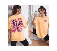 (SunOr-X1501-S0093h, M) Graphic & Letter Print Crew Neck T-Shirt Women Cotton Plus Size Tshirts Hip Hop Breathable Streetwear Soft Casual Short Sleeve
