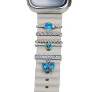 SUNOREEK Women's Apple Watch Band Charms, Silver Aquamarine Birthstone Decorative Rings, Compatible with Apple Silicone Bands 49mm-42mm
