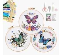 SunorthLife Embrodiery Kit for Beginners, Embrodiery Starter Sets for Adults Including Embrodiery Patterns, Threads, Needles, Hoop|Butterfly