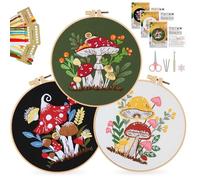 SunorthLife Embrodiery Kit for Beginners, Embrodiery Starter Sets for Adults Including Embrodiery Patterns, Threads, Needles, Hoop | Mushroom