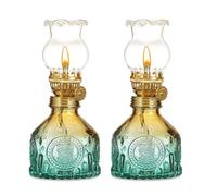 SUNOYA 2 Pcs Vintage Antique Finish Oil Lamps, Adjustable Brightness, Color Gradient Glass, Living Room, Dining Room, Garden, Emergency Use