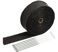 SunplusTrade 2" x 50' Black Exhaust Heat Wrap Roll for Motorcycle Fiberglass Heat Shield Tape with Stainless Ties
