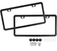 SunplusTrade Two Matte Black Powder Coated Aluminum License Plate Frame with Black Screw Caps