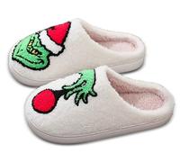 Sunporx Christmas House Fuzzy Slippers for Women Men Memory Foam Warm Slip-on Winter Anti-slip Indoor and Outdoor Moccasin Slippers Gift Unisex