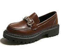 Sunporx Platform Loafers for Women Chunky Penny Loafer Comfortable Slip on Round Toe Work Office Business Casual Shoes Brown 5