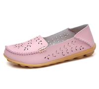 Sunporx Womens Comfortable Leather Loafers Driving Moccasins Breathable Openwork Non-Slip Soft Casual Work Nurse Round Toe Walking Shoes Pink(Openwork) 7.5