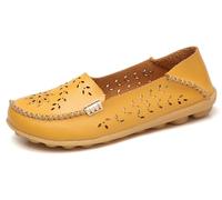 Sunporx Women's Comfortable Loafers Leather Driving Moccasins Breathable Non-Slip Work Casual Nurse Round Toe Wild Walking Soft Shoes