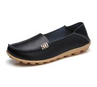 Sunporx Women's Comfortable Loafers Leather Driving Moccasins Breathable Non-Slip Work Casual Nurse Round Toe Wild Walking Soft Shoes Black