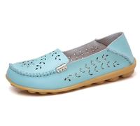 Sunporx Women's Comfortable Loafers Leather Driving Moccasins Breathable Non-Slip Work Casual Nurse Round Toe Wild Walking Soft Shoes