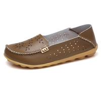 Sunporx Women's Comfortable Loafers Leather Driving Moccasins Breathable Non-Slip Work Casual Nurse Round Toe Wild Walking Soft Shoes