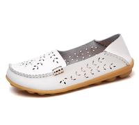 Sunporx Women's Comfortable Loafers Leather Driving Moccasins Breathable Non-Slip Work Casual Nurse Round Toe Wild Walking Soft Shoes