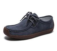 Sunporx Women's Lace-up Moccasin Lefse Shoes Driving Leather Oxford Shoe Non-Slip Comfortable Flat Bottom Walking Shoes Dark Grey