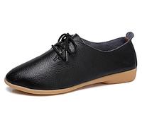 Sunporx Women's Leather Lace Up Pointed Loafers Soft Bottom Oxfords Low Lightweight Comfort Slip-On Business Formal Dress Work Flats Driving Moccasins Shoes