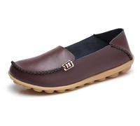 Sunporx Womens Leather Loafers Comfortable Slip On Driving Moccasins Shoes | Round Toe Breathable Slip On Soft Fashion Casual Dressy Flats Loafer for Wild Walking