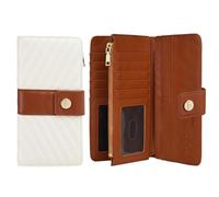 Sunpour Slim Trifold Wallet for Women RFID Blocking Thin Long Bifold Ladies Wallet Credit Card Holder with Zipper Pocket, Beige＆Brown, Minimalism and Classics