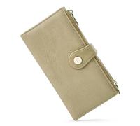Sunpour Women’s Wallet,Thin RFID Blocking Leather Wallet for Women Credit Card Holder Travel Wallet with Zipper Pocket, Khaki, 7.55" L x 3.85" W x 0.70"