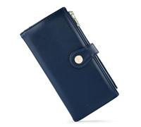 Sunpour Womens Leather Wallet RFID Blocking Slim Bifold Credit Card Holder Travel Wallet with Double Zipper Pocket, Navy Blue, 3,9'' × 7,6'' × 0,75'', Minimalism and Classics