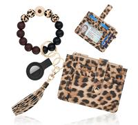 Sunpour Wristlet Keychain with Wallet,RFID Card Holder Wallet with AirTag,Printed Silicone Beaded Bracelet & Coin Purse, Leopard, 0.3*4.97*3.6, Fashion
