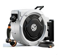 SUNPOW Retractable Hose Pipe- 16mm Diameter x30m Heavy Duty Wall-Mounted Hose Pipe with 10-Function Nozzle - Auto Rewind, Any Length Lock, 180° Swivel Bracket- Strong Water Flow, No Tangle