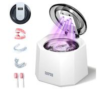 SUNPOW Ultrasonic Retainer Cleaner 48kHz, 220ml Capacity Dental Cleaning Machine Pod with 5 UV Lamps, Dual Modes, Low Noise Sonic Denture Cleaner for Mouthguards, Aligners, Toothbrush Heads