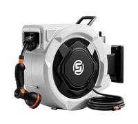 SUNPOW Wall-Mounted Retractable Hose Reel - 30m Heavy-Duty Garden Hose with 13mm Hose Pipe, 10 Spray Patterns, Smooth Auto Rewind & Any-Length Lock, 180° Swivel for Lawn, Garden & Outdoor