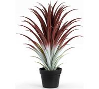 SUNPRAIRIE Hyper Realistic Big Red Artificial Aloe Vera Plant 26 Inches Tall. Large Faux Agave in Matte Black Pot.