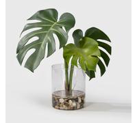 SUNPRAIRIE Realistic Artificial Plant in Clear Pot with Artificial Water, Broad Monstera Leaves. Faux Plants Indoor and Outdoor.