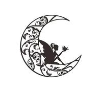 SUNPRO Metal Wall Art Outdoor Decor- 12" Black Moon&angel Metal Wall Sculpture Statues Wall Art Hanging Decoration,Moon cat Decor Gift for Indoor Outdoor,Garden,Farmhouse,Balcony Patio