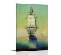 Sunqua Western Sailing Ship with Red Flag Outstanding Works Poster Home Decor Wall Art Hanging Picture Print Bedroom Decorative Paintings Room Aesthetic 08x12inch(20x30cm)