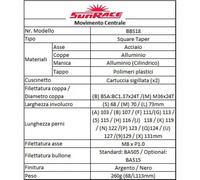 Sunrace Bbs18 Bottom Bracket 70 mm Black