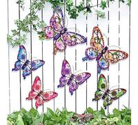 SUNREEK 6 Pack Metal Butterfly Wall Decor, Colorful Butterfly Outdoor Wall Art for Fence Garden Yard Room Patio Balcony Decoration
