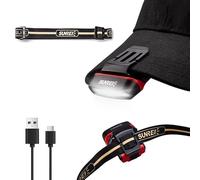 SUNREI Motion Sensor Clip on Hat Light Flashlight with 150 Lumen and 600 mAh Headlamp, Red Flicker, IPX5 Waterproof, Type-c Charging for Fishing Camping Running Hand Work, Include Headband (Red)