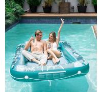 Sunrio Inflatable Tanning Pool Lounger Float for Adults - Blow up Pool & Lake floaties Sunbathing Tub Tanning Bed with Pillow and Drink Holders for Backyard, Beach, Summer Water Party, XL-Clear Green