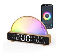 Sunrise Alarm Clock, Wake Up Light with Sunrise Simulation, White Noise Machine, Baby Sound Machine, Multicolor Night Light with 13 Soothing Sounds, Room Thermometer, APP/Touch/Voice Control (Wood)