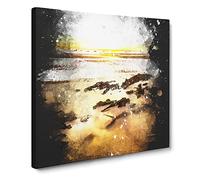 Sunrise at Tenby Beach in Wales Paint Splash Canvas Print | Gallery Wrapped 30mm Frame Wall Art | 20x20 inches | Ready to Hang | Modern Seascape Picture | Living Room Bedroom Lounge Office