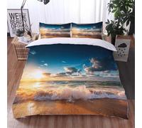 Sunrise at the Beach Single Duvet Cover Set Beach and Waves Bedding Set 3D Print Soft Microfiber Quilt Covers 155x200 cm with Zipper Closure and 2 Pillowcases 50x75 cm for Teens M.3306