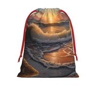 Sunrise at the seaside Patterned S drawstring bag, festive packaging bag, perfect for Christmas parties