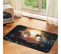 Sunrise Background Pet Feeding Mat Dog Cat Eating Food Absorbent Leather Tablecloth for and Water Bowl Waterproof No Stains Quick Dry Non-Slip 17.72 * 11.8IN