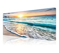 Sunrise Beach Wave Gaming Desk Mat - XL 31.5x11.8 in Extended Big Mouse Pad with Non-Slip Base and Stitched Edges - Waterproof Computer Keyboard Mat