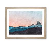 Sunrise Behind Grand Teton Painting Modern Art Framed Print | A3 Oak Framed Wall Art | Ready to Hang | Modern Landscape Picture | Living Room Bedroom Lounge Office