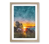 Sunrise Behind The Trees Painting Framed Print | A2 Oak Framed Wall Art | Ready to Hang | Modern Floral Picture | Living Room Bedroom Lounge Office