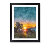 Sunrise Behind The Trees Painting Modern Framed Print | A2 Black Framed Wall Art | Ready to Hang | Modern Floral Picture | Living Room Bedroom Lounge Office