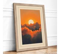 Sunrise Beyond Clouds Modern Framed Wall Art Print A1 (84.1×59.4cm) Oak, Wall Decor for Living Room, Bedroom, Office & Home, Ready to Hang, Art Gift