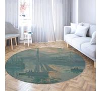 Sunrise by Monet Style Washable Round Area Rug 210 cm Ultra-Thin Non-slip Soft Circle Carpet for Bedroom Living Room Kitchen