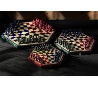 Sunrise Chess & Games Three-Player Chess Set, Small, Tricolour, Travel Chess, Wooden Figures, Educational, Ages 7+