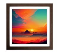 Sunrise Color Field Painting Framed Print | 18x18 Inch Walnut Framed Wall Art | Ready to Hang | Modern Landscape Picture | Living Room Bedroom Lounge Office