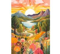 Sunrise Diamond Painting Kits, Landscape Diamond Art Kits with Tools, 5D Round Rhinestone Gem Arts & Crafts for Beginners, Crystal Arts Painting for Bathroom Wall Decor